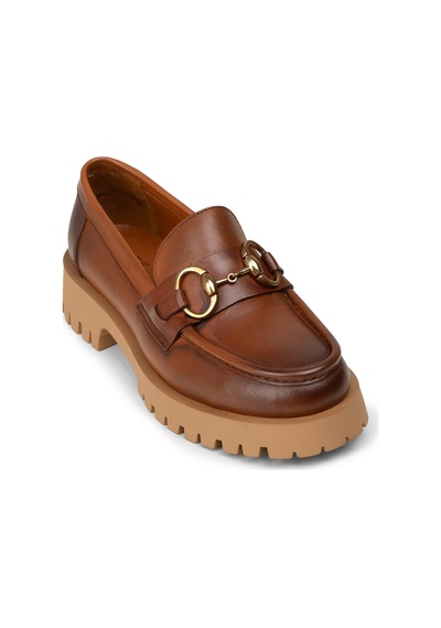 Deery Kadın Hakiki Deri Taba Renkli Tokalı Loafer - 02037ztbae01