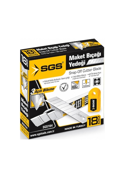 Sgs Sgs164 18 Mm Maket Bıçağı Yedeği 0,50 Mm 10 Paket 100 Adet Metal Uç Kutu