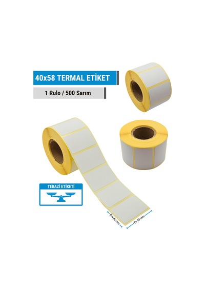 40x58mm Terazi Etiketi 1 Rulo 500 Sarım Ribonsuz Perakende, Market Yapışkanlı