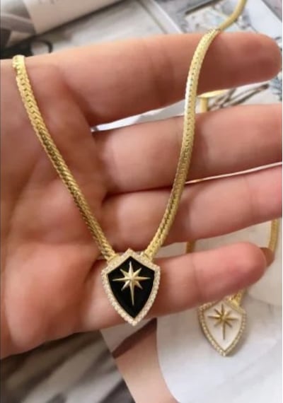 Beren Aksesuar Stainless Steel Çelik Kalkan Kolye Gold