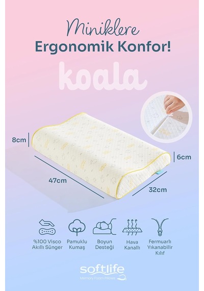 Visco Boyun Destekli Çocuk Yastığı 47x32x8/6 Cm Genel