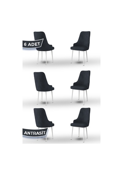 Canisa Trex Serisi 1.sınıf Babyface Kumaş Beyaz Metal Ayak 6 Adet Antrasit Sandalye Sandalye Antrasit Ayak Beyaz