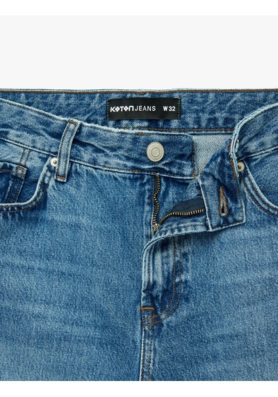 Koton Pamuklu Cepli Straight Fit Bermuda Jean Şort Orta İndigo 6sam40309nd