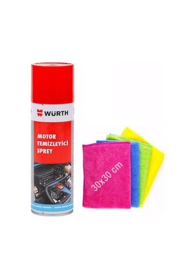 Oto Motto Würth Hızlı Motor Temizleme Spreyi 500ml Ve 4'lü Kullan At Mikrofiber Silme Temizleme Bezi