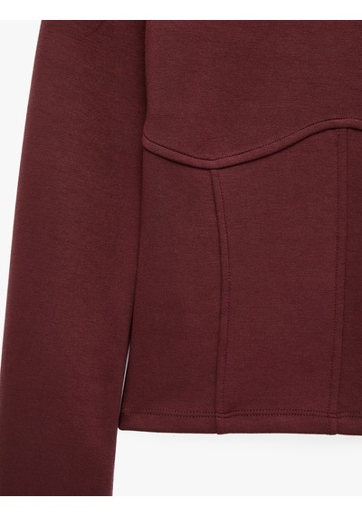 Koton Balenli Korse Detaylı Bisiklet Yaka Slim Fit Uzun Kollu Tişört Mürdüm 7wak50033uk Mor