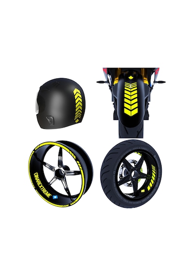 Moto Rider 4'lü Sticker Seti Floresan Sarı İç Dış Jant Şeridi Kask Ve Çamurluk Çınar Extreme