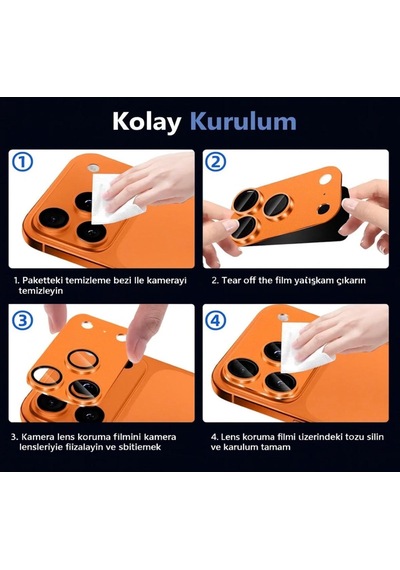 Apple Uyumlu iPhone 17 Pro Metal Koruyucu Lens Çerçeveli Lens Kozmik Turuncu