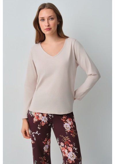 Suwen Mimoza Pamuklu Pijama Takımı Wsh10510155662 Bordo