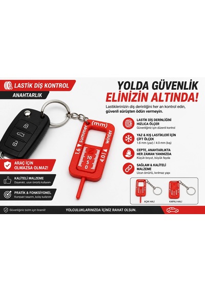 Araç Anahtarlık , Lastik Dişi Ölçen Anahtarlık - Lastik Aparatı Araba Anahtarlığı