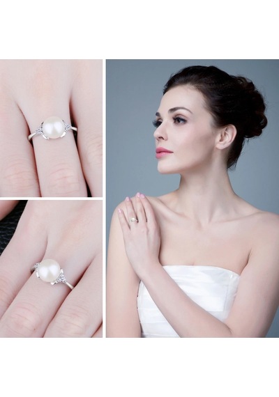 Brezza Lusso Jewelry Zarif Tasarım Diamond Model İnci Kadın Gümüş Yüzük 13