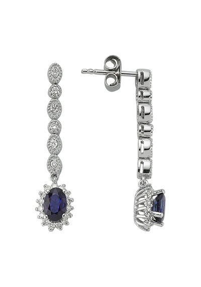 Sirius Pırlanta Ve Oval Safir Taşlı Su Yolu Küpe  0815E0028