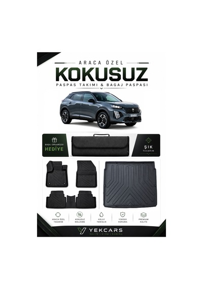 Peugeot 2008 2021 Model Aracınıza Özel 4d Karbonlu Kauçuk Paspas Takımı Ve Üst Bagaj Havuzu