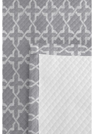 Gri Geometrik Tek Kişilik Dekoratif Pike Takımı - Beyaz İskandinav Motifli 160x220 Cm Yatak Örtüsü Kırçıllı Nehir Kabuğu