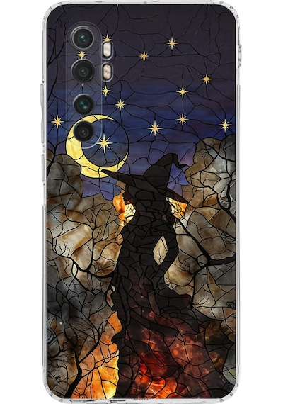 Printify Xiaomi Mi Note 10 Lite İle Uyumlu Vitray Cadı Saati Tasarımlı Şeffaf Silikon Kılıf Şeffaf