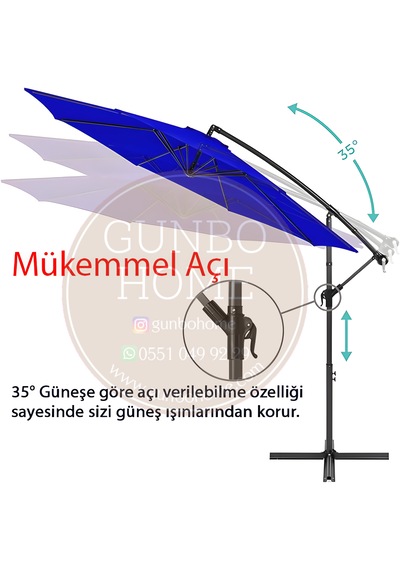 Gunbo Home 3 Mt 8 Kaburga Full Demir 21 Kg Mavi Bahçe Şemsiyes