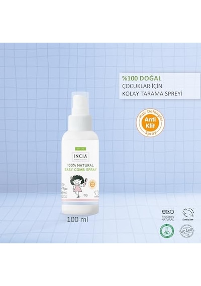 %100 Doğal Kolay Tarama Spreyi Çocuklar İçin Nemlendirici Parlaklaklaştırıcı Anti Klit 100 Ml Açık