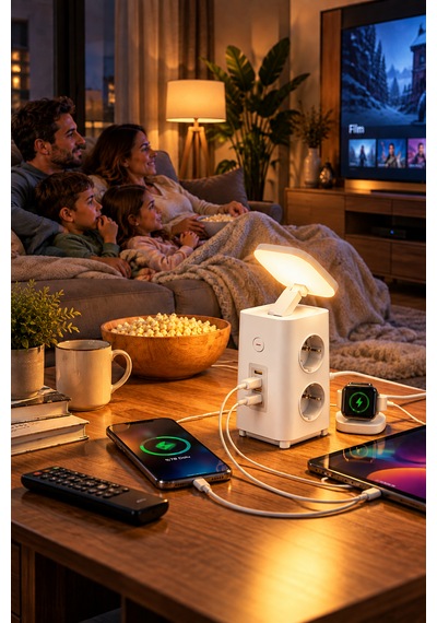 Akım Korumalı Masaüstü Priz 4 Priz, 2 Usb-c + Usb-a, Pd 20w & Qc 18w Hızlı Şarj, 3680w, Led Aydınlatmalı 1.9 M