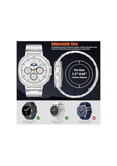 - İle Uyumlu Galaxy Watch 8 40mm 44mm Classic 46mm Kordon Klipsli Metal Kordon 04 Kısaltma Aparatı