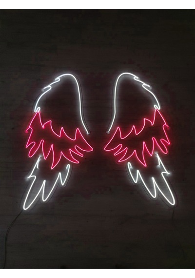 Melek Kanadı Neon Led Tabela Dekoratif Aydınlatma Tek Kanadın Ölçüsü-80x40cm Toplam Ölçü 80x80cm