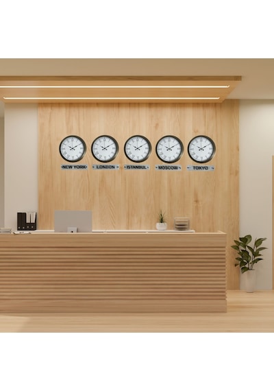Retro World Time Series 36 Cm Metal Tabelalı Dünya Saati Otel Ve Resepsiyon Saati Eskitme