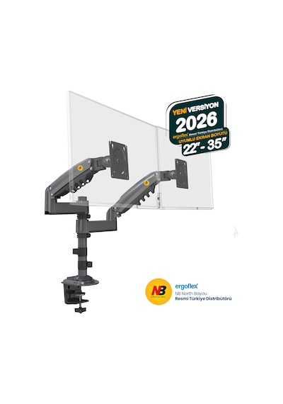 Nb Ergonomic Nb H180 Yeni 17-35" Çift Kol Amortisörlü 2-9 Kg Monitör Standı 2026 Versiyon
