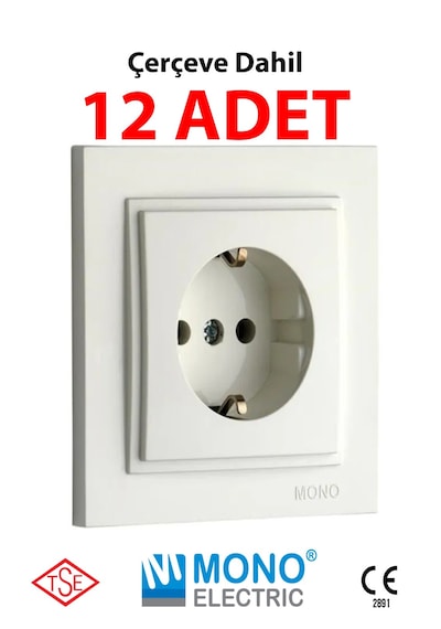 Mono Despina Çerçeve Dahil Topraklı Priz 12 Adet Beyaz