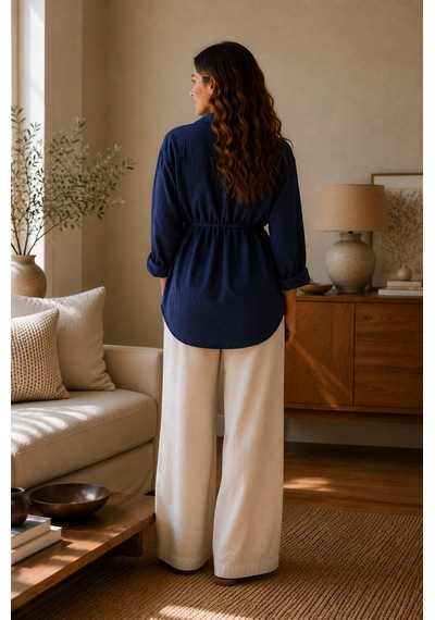 Luvmabelly Myra4301 Doğal Müslin Yazlık Hamile Gömlek Bluz - Lacivert