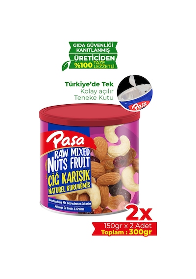 Paşa Kuruyemiş Çiğ Karışık Naturel Kuruyemiş Teneke 2 x 150 G