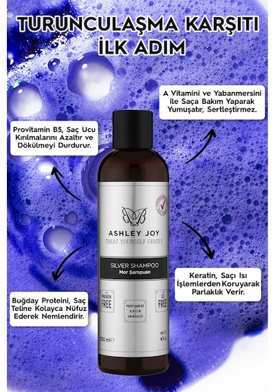 Platin,sarı Saçlara Özel Turunculaşma Karşıtı Keratin Içeren Sülfatsız Silver Mor Şampuan 250ml X2
