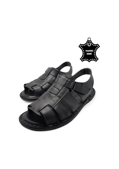 Magic Shoes Hakiki Deri Ortopedik Erkek Sandalet Siyah-22