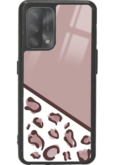 Oppo A74 Kahve Leopar Tasarımlı Glossy Telefon Kılıfı Siyah