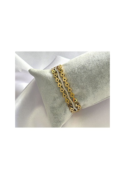 Atabijuteri Taşlı Minik Çiçek Kelepçe Gold & Silver Design Altın - 653356677 Altın