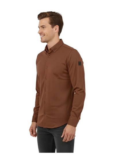 Advante Erkek Spor Slim Fit Uzun Kol Petek Fitilli Gömlek Bgl-st04824 Taba