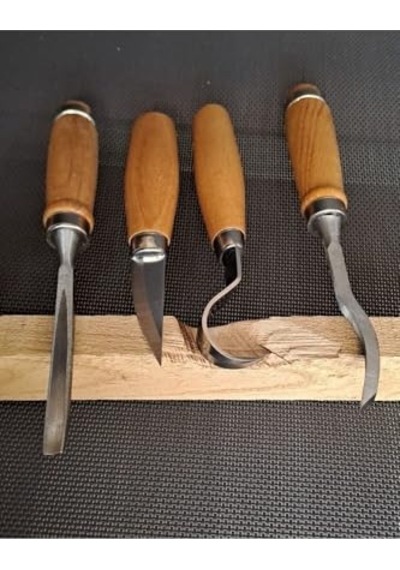 Oyma Iskarpela Alet Seti Kaşık Heykel Kuksa Oval Düz Oyma Yontma Kıvrık Bıçağı 4lü