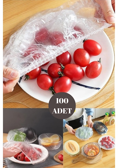 100 Adet Tencere Bonesi Gıda Koruyucu Lastikli Bone Şeffaf
