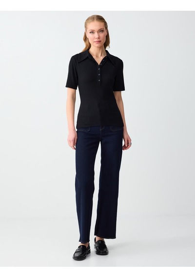 Jimmy Key Jimmy Key Siyah Polo Yaka Truvakar Kol Örme Bluz 6sw035505900