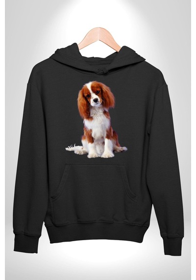 Cavalier King Charles Spaniel Kadın Erkek Siyah Kapüşonlu Sweatshirt Hoodie Siyah