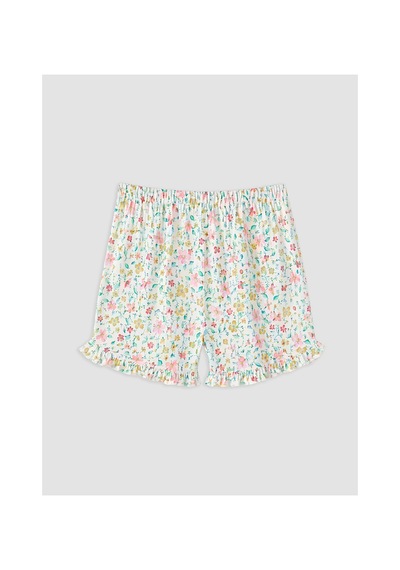 Lcw Dream Ekru Beli Lastikli Çiçekli Kadın Şort Pijama Altı