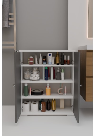 4 Bölmeli Banyo Dolabı Banyo Rafı Çok Amaçlı Dolap-antrasit Gri