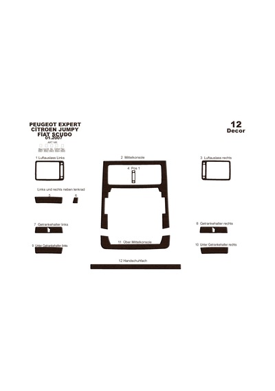 Peugeot Expert Scudo Jumpy Torpido Kaplama 2007 12 Parça Koyu Meşe