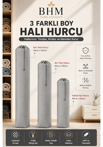 6 Adet Halı Hurcu Seti Büzgülü Halı Saklama Çantası Toz Ve Neme Karşı Koruyucu Gri