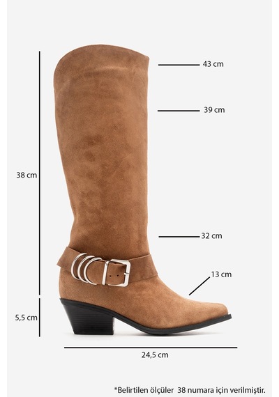 Luvishoes Helıos Toprak Süet Hakiki Deri Tokalı Kadın Western Çizme Toprak