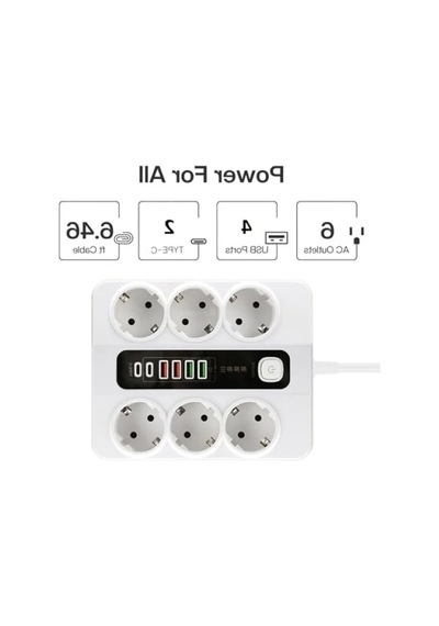 3000w 6'lı Priz Uzatma Kablosu - 4 Usb, 2 Type-c Giriş 0