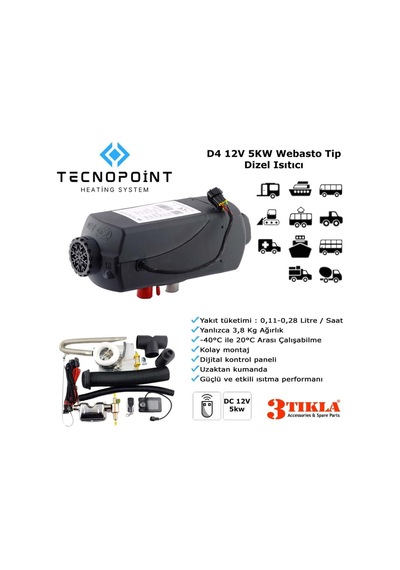 Tecnopoint Webasto Tip D4 Model Dizel Isıtıcı 12v 5kw Tekne, Karavan, Minibüs Aymar Otomotiv Dış Tic