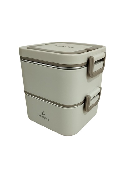 Aryıldız Bento Kare 2 Katlı Lunch Box Yemek Termosu Bej 1400 Ml Bej