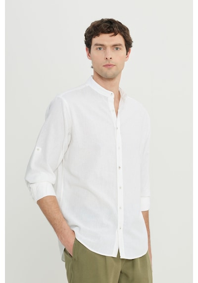 AC&Co / Altınyıldız Classics Erkek Beyaz Comfort Fit Rahat Kesim Hakim Yaka Gömlek Beyaz