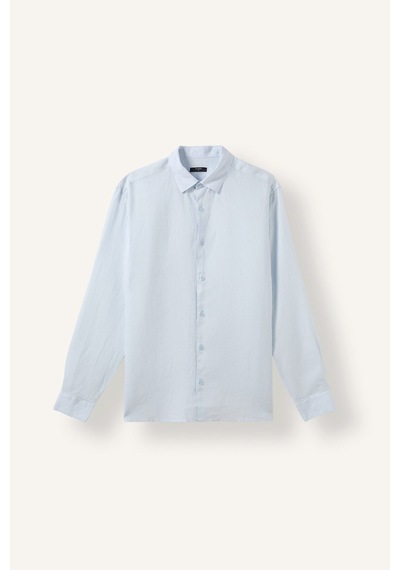 Defacto %100 Keten Regular Fit Polo Yaka Basic Uzun Kollu Gömlek C1825ax26smbe177 Mavi-be177