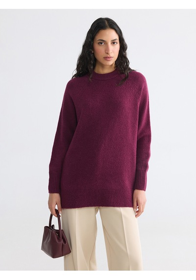 Lcw Modest Bordo Bisiklet Yaka Oversize Kadın Triko Tunik
