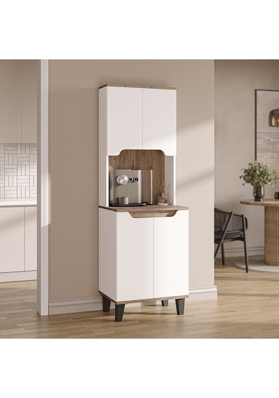 Defne Kahve Köşesi, Çok Amaçlı Dolap, 4 Kapaklı Kiler Dolabı, Mutfak Dolabı 60 Cm Mat Beyaz - Atlantik Çam Defne Kahve Köşesi, Çok Amaçlı Dolap, 4 Kapaklı Kiler Dolabı, Mutfak Dolabı 60 Cm Mat Beyaz - Atlantik Çam