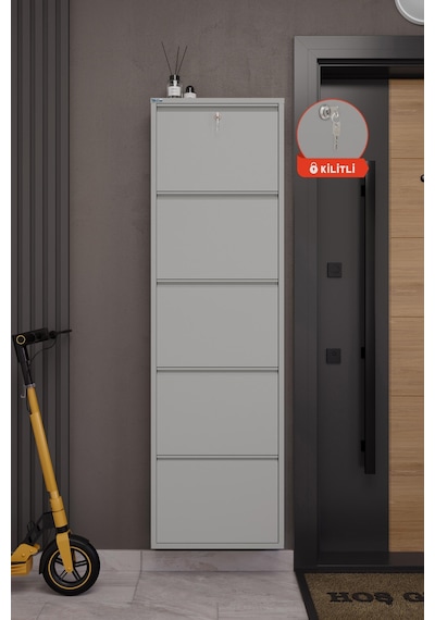 Ceha Kilitli 5'li Metal Ayakkabılık - Gri K.AYK-5/P7035/KL